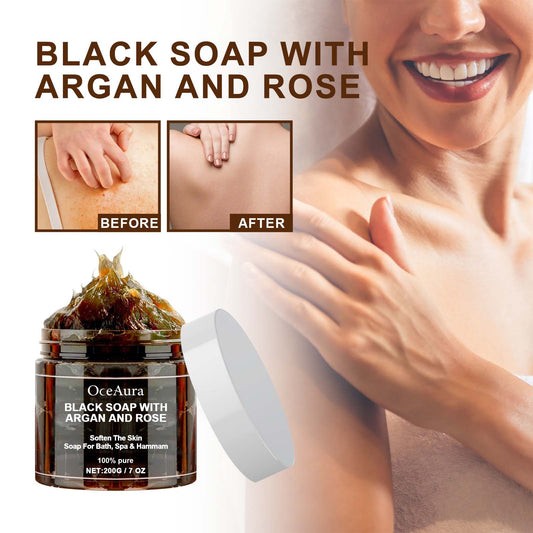 GDBadais Black Soap With Argan And Rose, Deep Cleansing Moisturizing Skin Deodorizing Long-Lasting Cleansing Soap