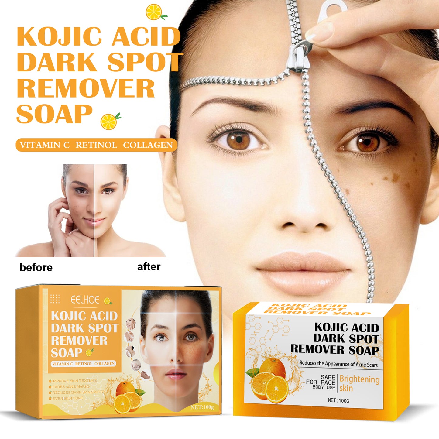 GDBadais Kojic Acid Soap Cleanser Cleansing Soap Dilute Cleansing Cleanser Pore-Clearing Exfoliating Skincare Soap