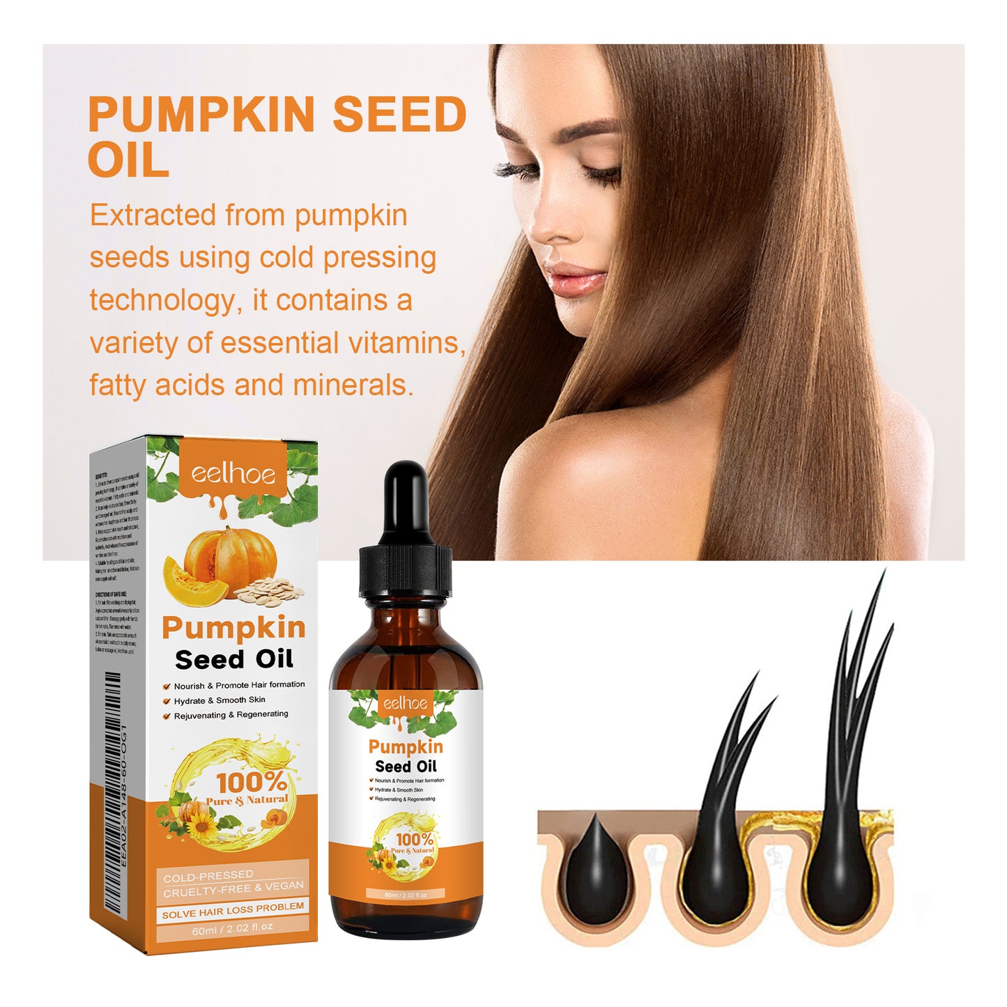 GDBadais Pumpkin Seed Oil Moisturizes And Repair Hair Root, Firming Hair, Smoothing And Strengthening Hair Care Essential Oil