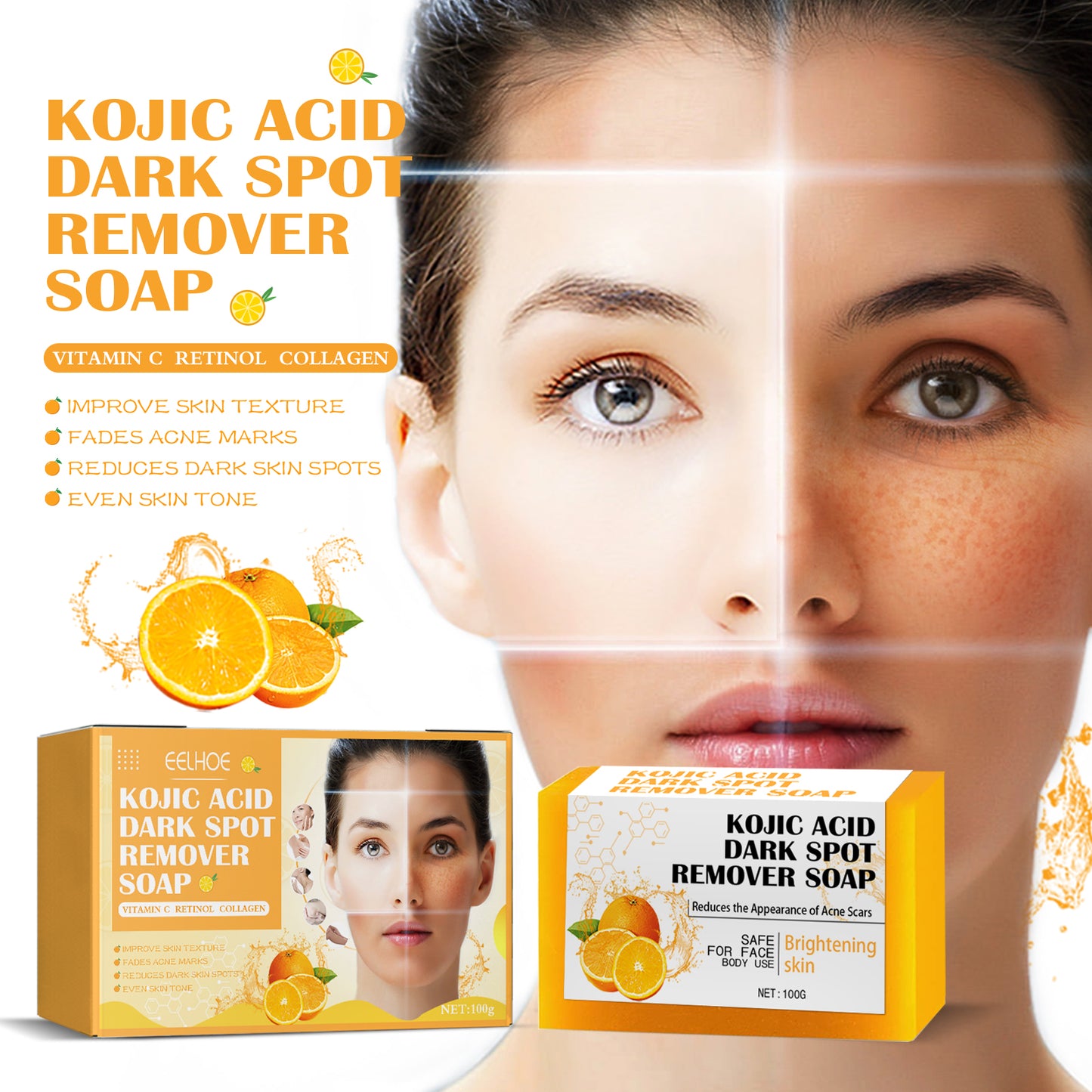 GDBadais Kojic Acid Soap Cleanser Cleansing Soap Dilute Cleansing Cleanser Pore-Clearing Exfoliating Skincare Soap