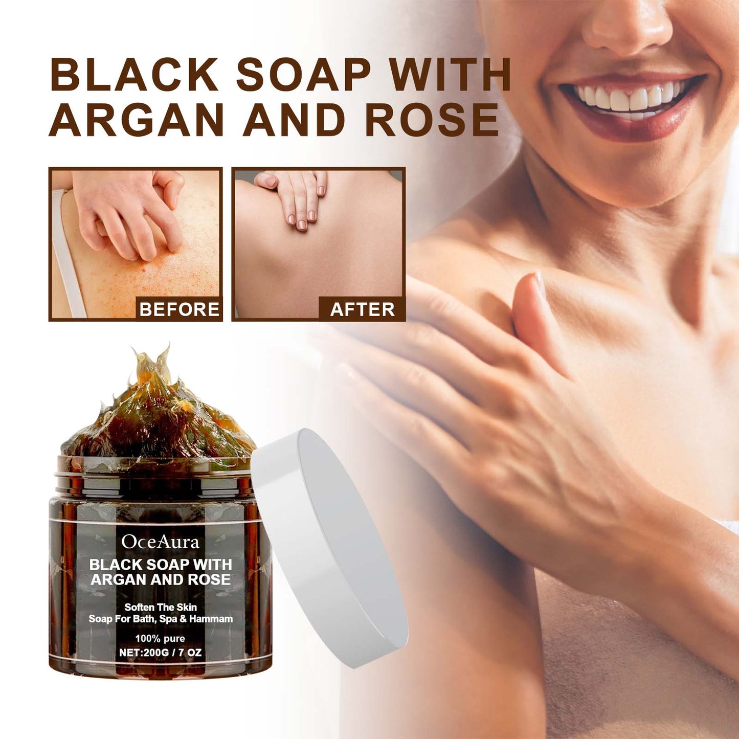 GDBadais Black Soap With Argan And Rose, Deep Cleansing Moisturizing Skin Deodorizing Long-Lasting Cleansing Soap