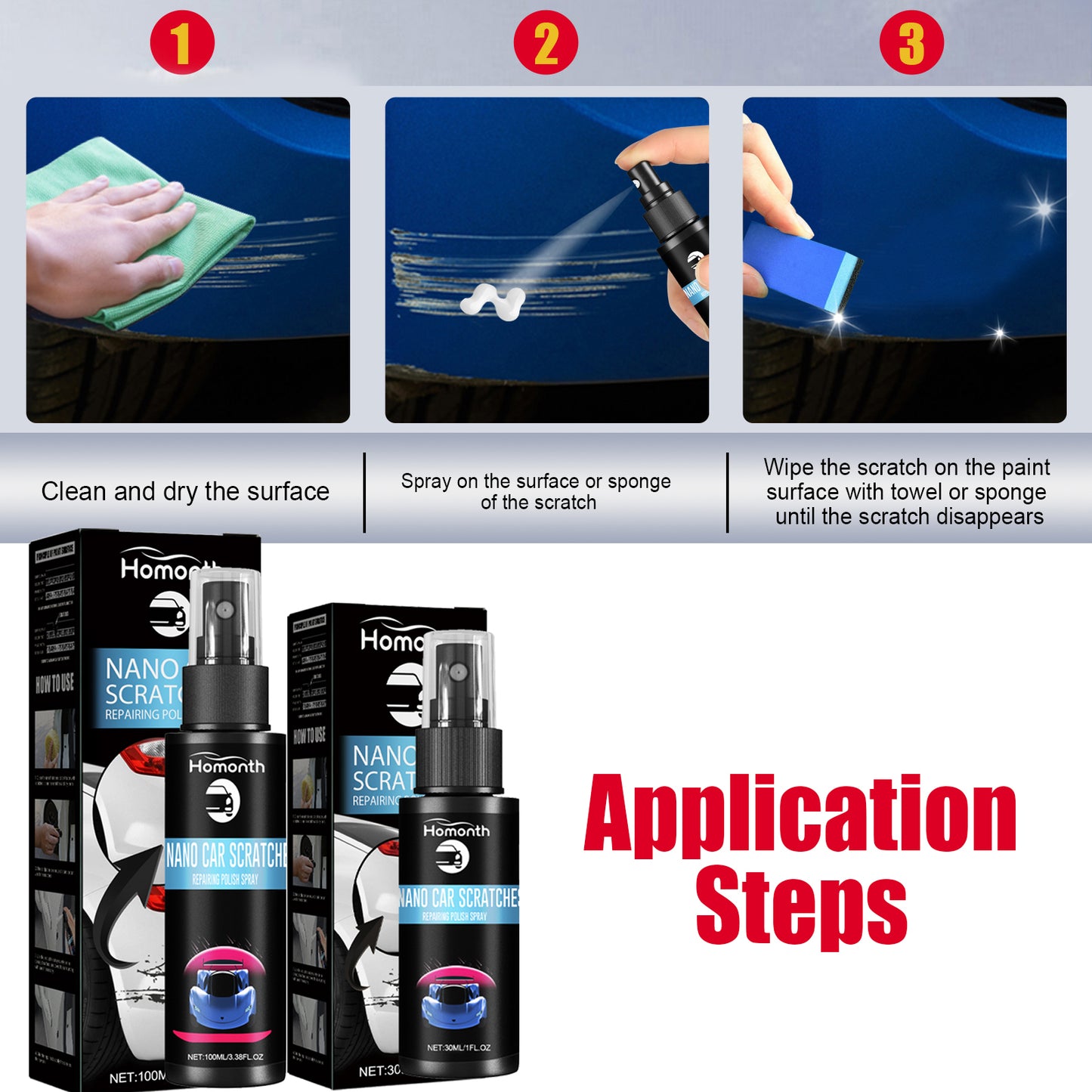 GDBadais Scratch Repair Spray, Automotive Scratch Reconditioning Cleaning Repair Maintenance Brightening Care Paint Spray