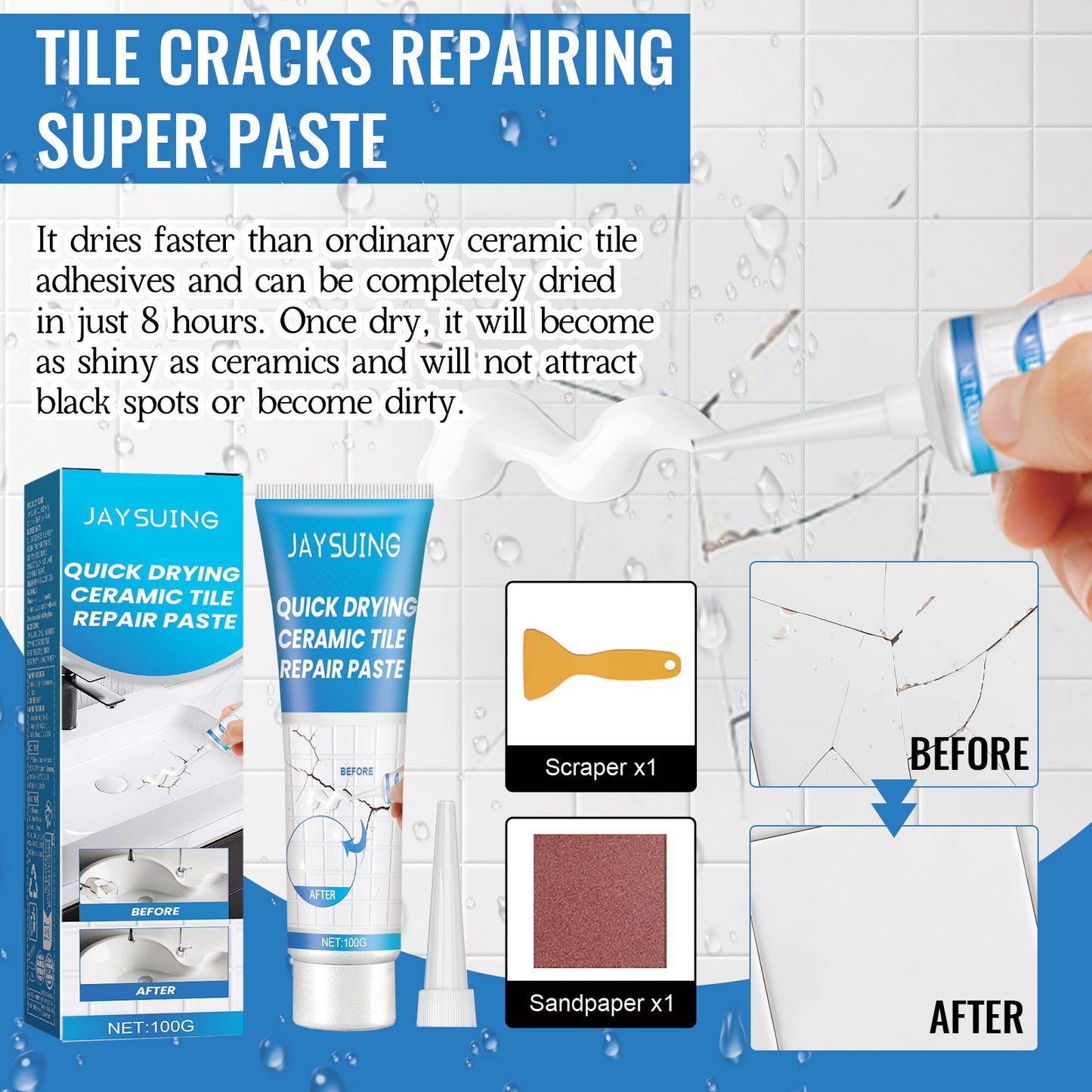 GDBadais Tile Repair Glue, Bathtub Marble Furniture Floor Tile Toilet Crack Repair Glue Paste