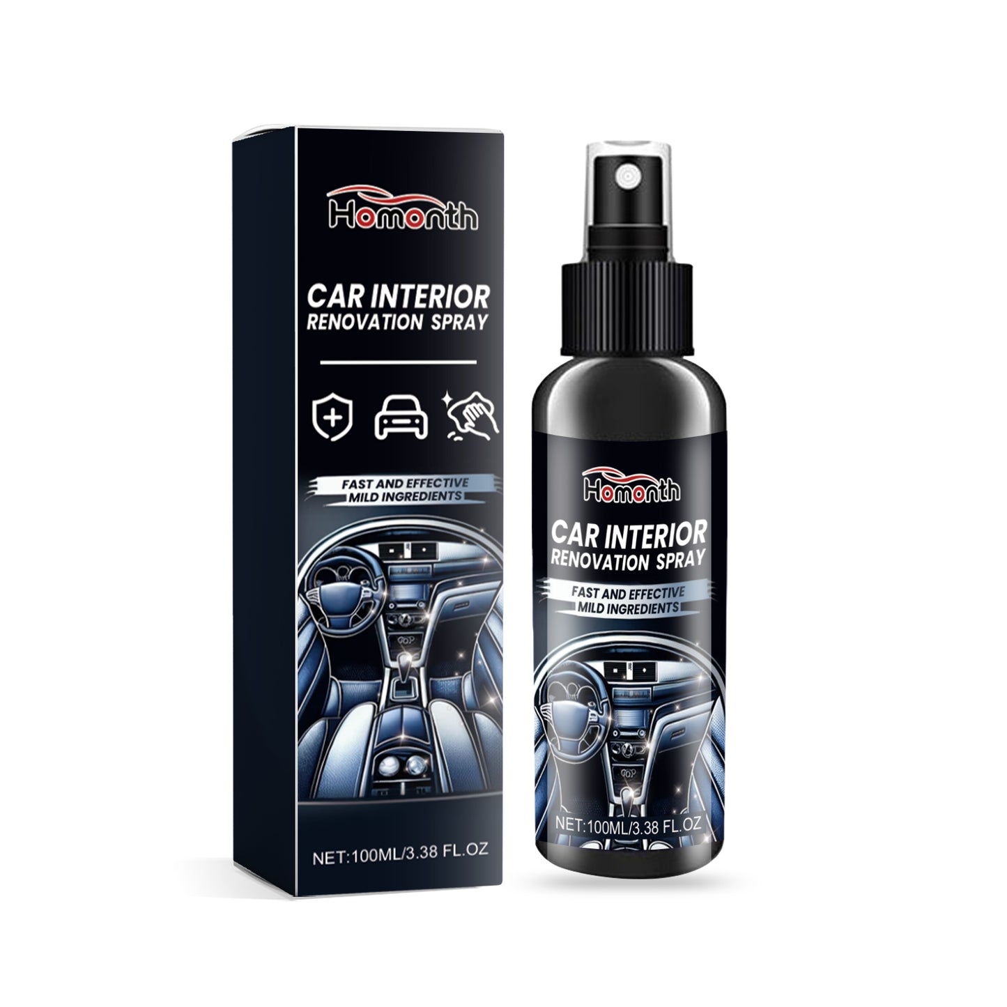 GDBadais Car Interior Renovation Spray, Seat Interior Instrument Panel Cleaning Decontamination Maintenance Refurbishing Care Agent