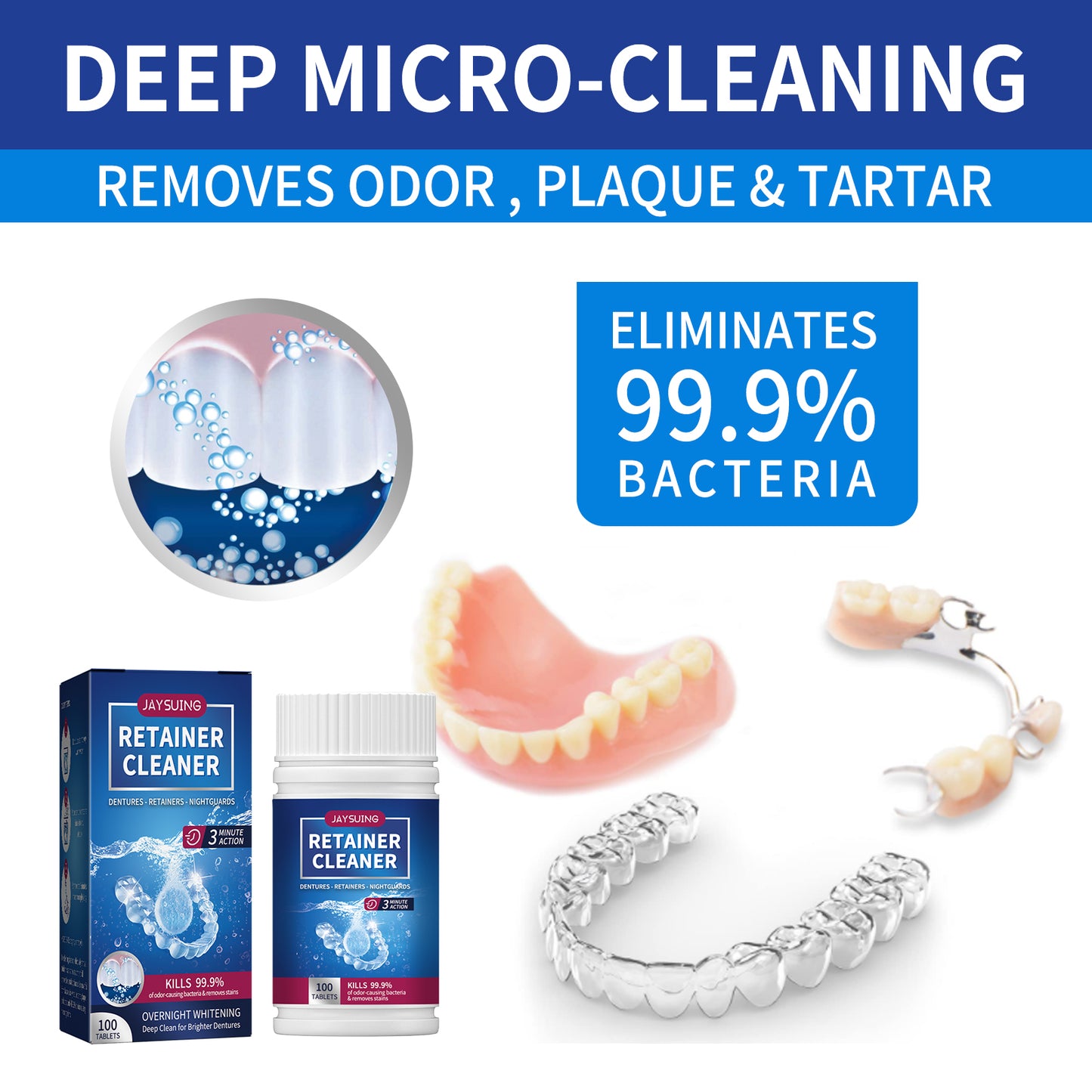 GDBadais Denture Cleaning Tablet, White Denture Fresh Breath Oral Care Cleaning Tablet