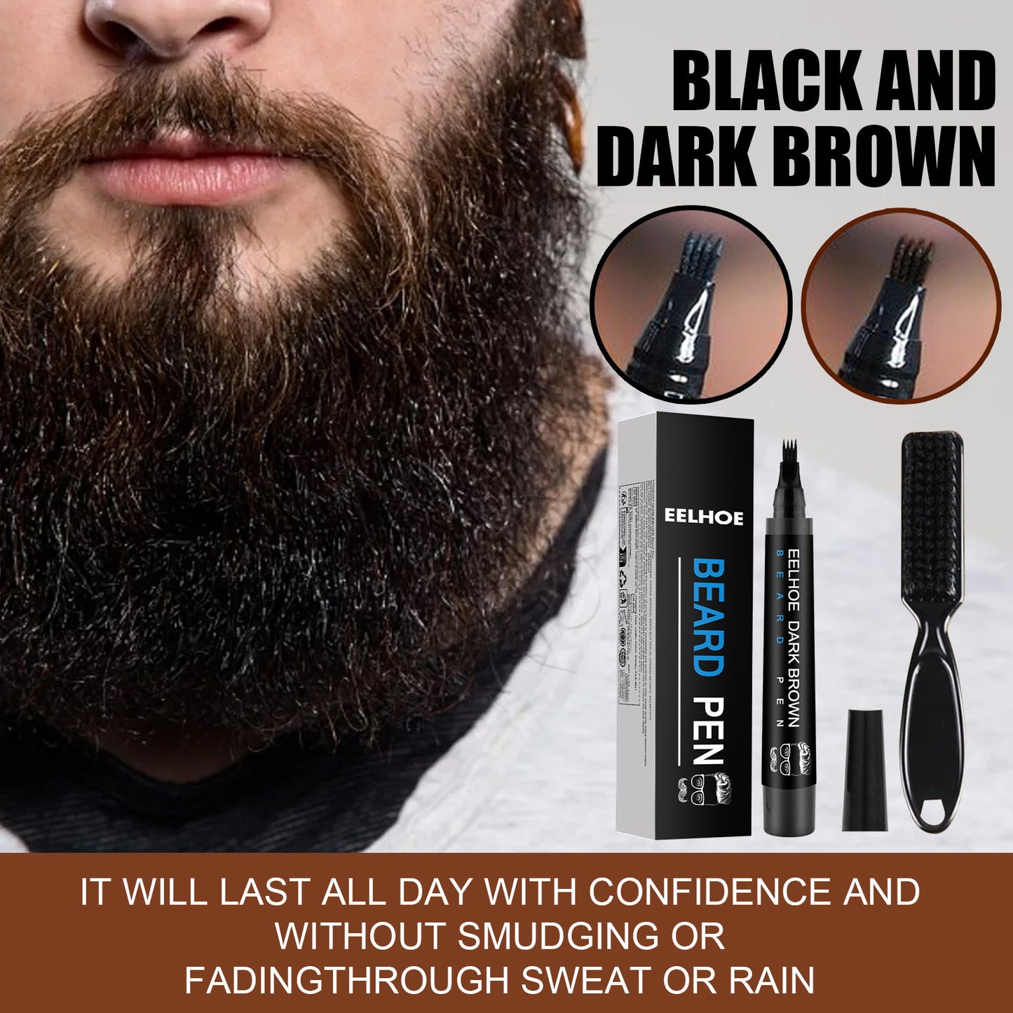 GDBadais Beard Refill Pen Kit Men's Beard Natural Waterproof Beard Pen Beard Tracing Pen