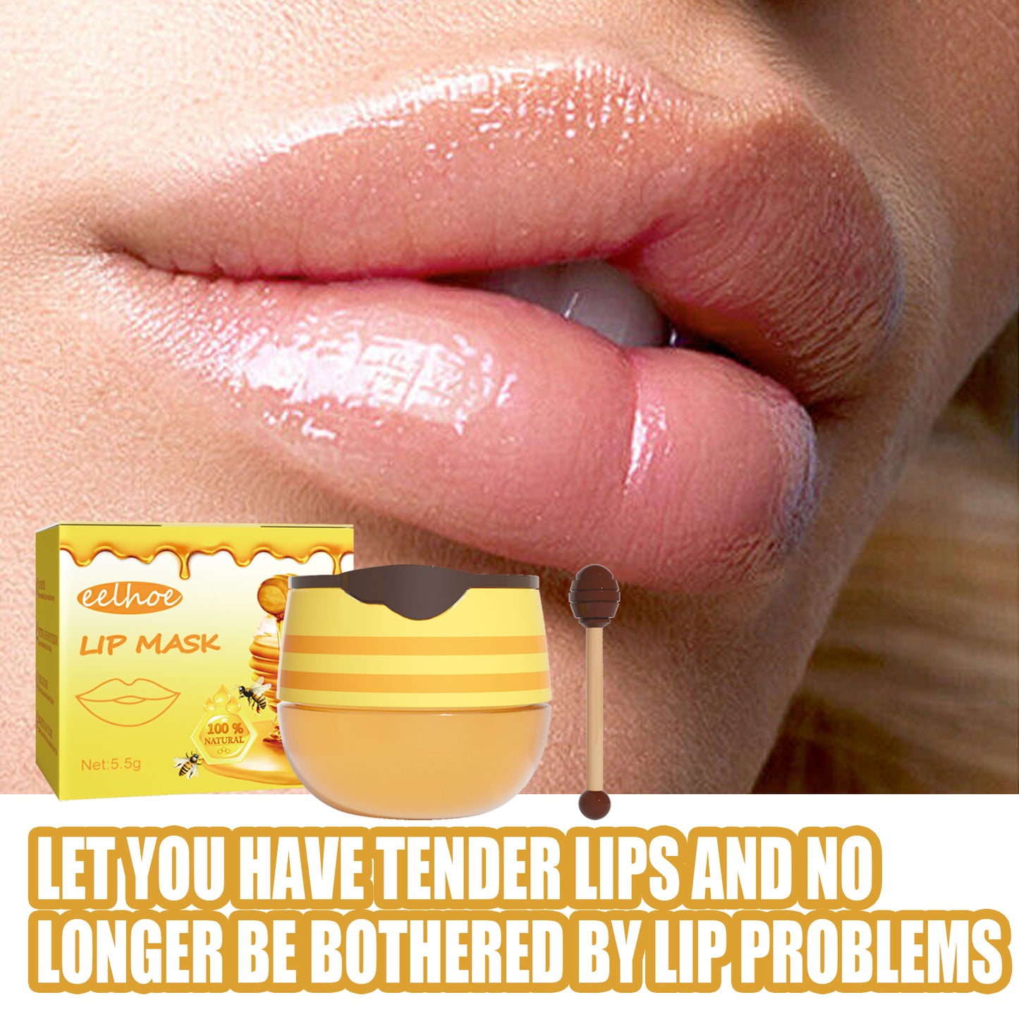 GDBadais Honey Lip Mask, Moisturizing Exfoliator Lip Care Bee Lip Balm