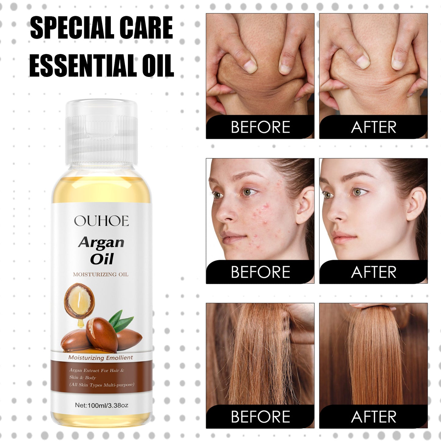 GDBadais Argan Oil Moisturizes And Tightens Skin, Strengthens Hair, Strengthens Hair, Softens Hair Care Multi-Effect Essential Oil