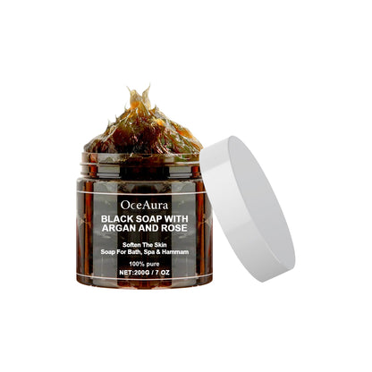 GDBadais Black Soap With Argan And Rose, Deep Cleansing Moisturizing Skin Deodorizing Long-Lasting Cleansing Soap