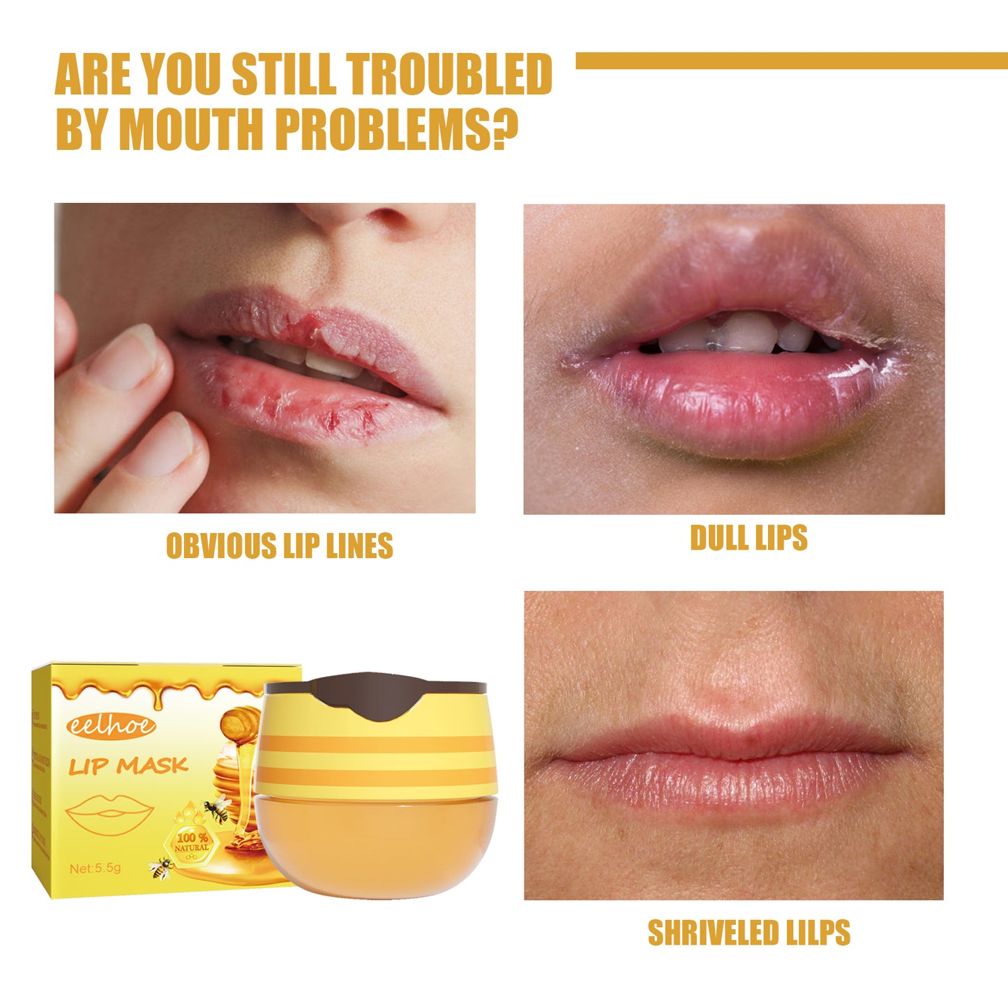 GDBadais Honey Lip Mask, Moisturizing Exfoliator Lip Care Bee Lip Balm